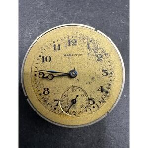 VTG 1915 Hamilton 17 Jewels Pocket Watch Movement Gold Tone Dial 25.3mm